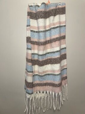 Steve Madden Pastel Striped Fringe Scarf in Blue, Pink, Cream, Brown NWOT $55